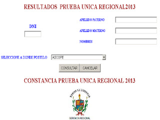 Resultados Prueba Unica Regional Contrato Docente DRE SAN MARTIN 2014 19 de Enero